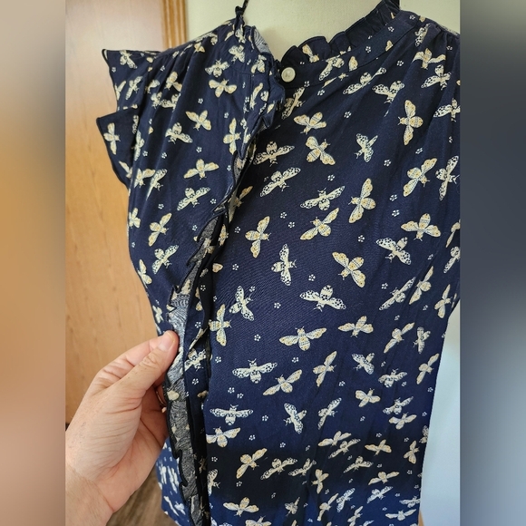 LOFT Navy Blue Bee Print Button Down Shirt - Picture 4 of 6